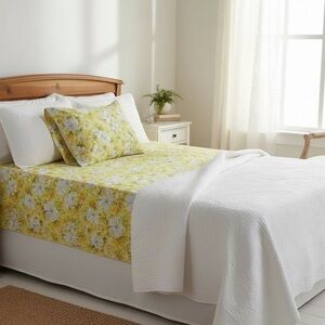 Vintage 70's Floral Print Double Flat Sheet & Pillow Case